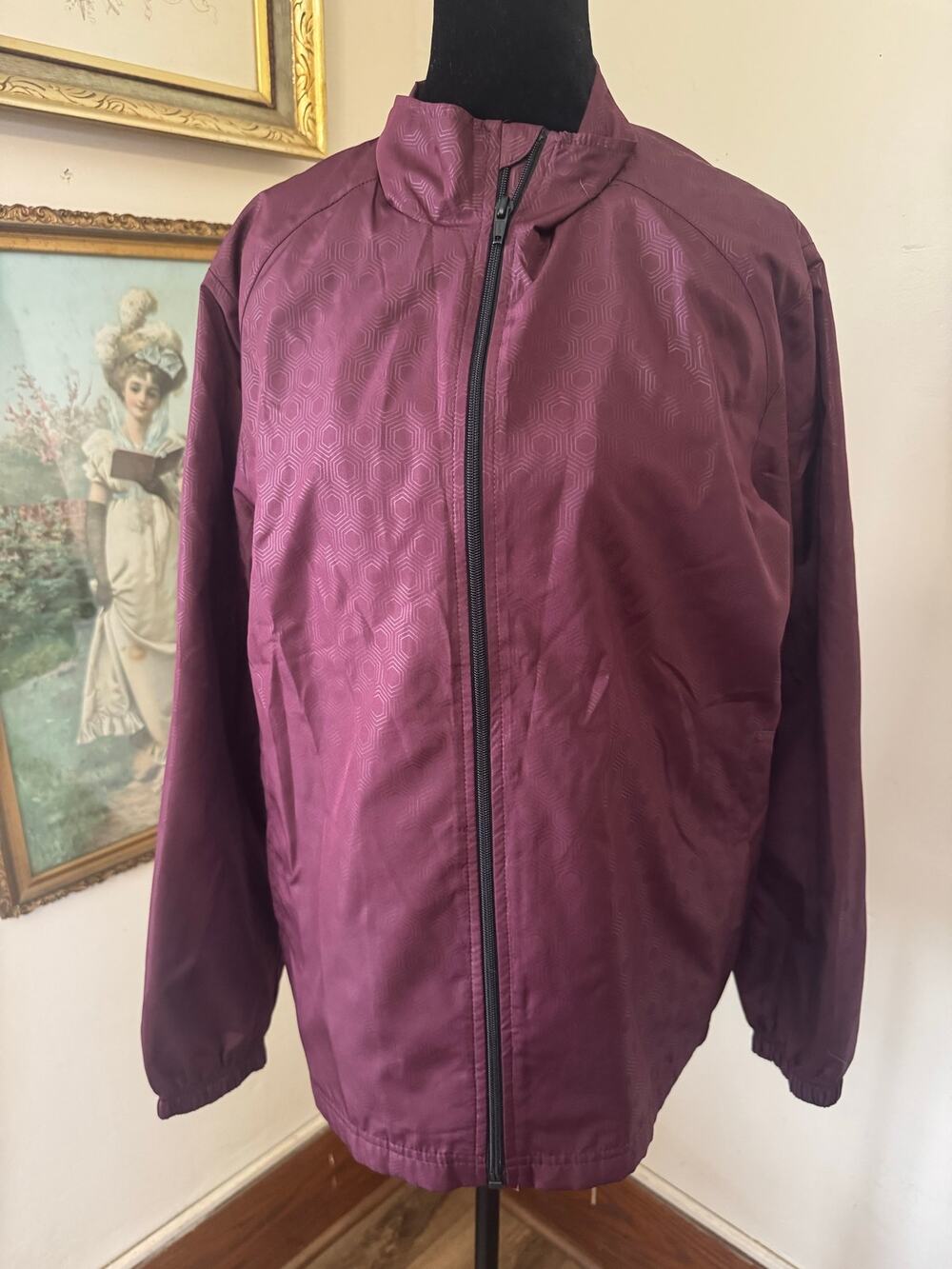Everlast Womens XL Burgundy Geometric Windbreaker Jacket Full Zip Athletic